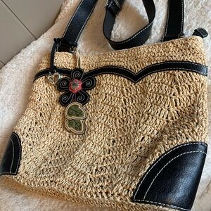 BRIGHTON FLOWER PALMER Crochet Straw Purse